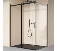 doporro Box Doccia Angolare 100x140x195 cm con Porta Scorrevole Reversibile | Vetro ESG Trasparente 8 mm, Profilo Alluminio Nero Opaco