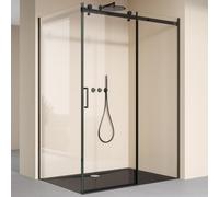 doporro Box Doccia Angolare 80x120 cm con Porta Scorrevole su Cuscinetti | Vetro ESG Trasparente, Profilo Alluminio Anodizzato, Piatto Doccia Incluso