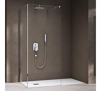 doporro Box Doccia Walk-In 110x70cm, Parete Doccia Anticalcare in Cristallo Trasparente da 8mm con Braccio Sostegno Telescopico in Acciaio BremenL01K MMBR3
