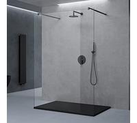 doporro Box Doccia Walk-In 130x200cm, Parete Doccia Anticalcare in Vetro Trasparente 10mm con Bracci Sostegni Telescopici in Acciaio MMBR3 Nero