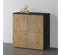 doporro Credenza Buffet 76x36,4x76 cm con 4 Ante Push-to-Open e Soft-Close | Finitura Antracite Opaco + Marrone Chiaro, Mobile Contenitore in Legno, Struttura a 4 Ante, Apertura Push-to-Open