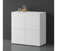 doporro Credenza Buffet 76x36,4x76 cm con 4 Ante Push-to-Open e Soft-Close | Finitura Bianco Opaco, Mobile Contenitore in Legno, Struttura a 4 Ante, Apertura Push-to-Open, Chiusura Rallentata