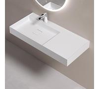 doporro Lavabo Bagno Sospeso 100 cm Rettangolare in Resina Bianco Opaco con Vasca Integrata a Sinistra e Piletta Inclusa - Colossum630