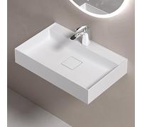 doporro Lavabo Bagno Sospeso 50 cm Rettangolare in Resina Bianco Opaco con Vasca Integrata a Sinistra e Piletta Inclusa - Colossum630