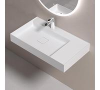 doporro Lavabo Bagno Sospeso 80 cm Rettangolare in Resina Bianco Opaco con Vasca Integrata a Sinistra e Piletta Inclusa - Colossum630