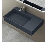 doporro Lavabo Bagno Sospeso Lavabo da Appoggio Rettangolare in Marmo Resina Antracite Opaco, Vasca a Sinistra 75x43x14 cm con 1 Foro Rubinetto e Piletta Scarico, Colossum12