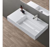 doporro Lavabo Bagno Sospeso Lavabo da Appoggio Rettangolare in Marmo Resina Bianco Lucido, Vasca a Destra 90x48x13 cm con 1 Foro Rubinetto e Piletta Scarico, Colossum12