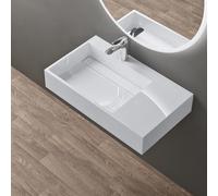 doporro Lavabo Bagno Sospeso Lavabo da Appoggio Rettangolare in Marmo Resina Bianco Lucido, Vasca a Sinistra 75x43x14 cm con 1 Foro Rubinetto e Piletta Scarico, Colossum12