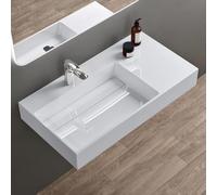 doporro Lavabo Bagno Sospeso Lavabo da Appoggio Rettangolare in Marmo Resina Bianco Lucido, Vasca a Sinistra 90x48x13 cm con 1 Foro Rubinetto e Piletta Scarico, Colossum12