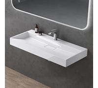 doporro Lavabo da Appoggio Lavabo Bagno Rettangolare Sospeso da 120cm Bianco Lucido, Lavandino Bagno da Minerale Fuso con Un Foro per Rubinetto 120x46x11 cm, Set di Scarico Incluso Colossum19