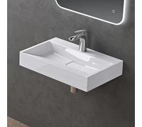 doporro Lavabo da Appoggio Lavabo Bagno Rettangolare Sospeso da 60cm Bianco Lucido, Lavandino Bagno da Minerale Fuso con Un Foro per Rubinetto 60x38x11 cm, Set di Scarico Incluso Colossum19