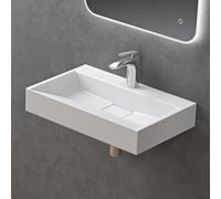 doporro Lavabo da Appoggio Lavabo Bagno Rettangolare Sospeso da 60cm Bianco Opaco, Lavandino Bagno da Minerale Fuso con Un Foro per Rubinetto 60x38x11 cm, Set di Scarico Incluso Colossum19
