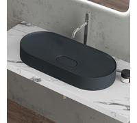 doporro Lavabo da Appoggio Lavandino Bagno 70 cm in Resina Minerale Antracite Opaco Effetto Loto, Senza Foro Rubinetto Colossum826