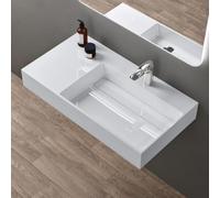 doporro Lavabo da Appoggio o Sospeso Rettangolare 90x48x13 cm per Bagno