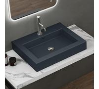 doporro Lavabo da Appoggio Rettangolare, Lavabo Bagno Sospeso con Foro Rubinetto e Troppopieno in Marmo Resina Antracite Opaco, Lavandino Bagno 60x48x10cm Colossum18