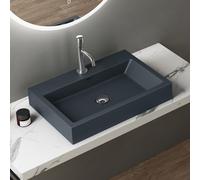 doporro Lavabo da Appoggio Rettangolare, Lavabo Bagno Sospeso con Foro Rubinetto e Troppopieno, Lavandino in Marmo Resina Antracite Opaco 60x42x10cm, Colossum06