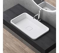 doporro Lavabo da Incasso Soprapiano 55x33 cm in Resina Minerale Bianco Opaco, Lavandino Rettangolare da Appoggio Senza Foro Rubinetto con Piletta Inclusa - Colossum104