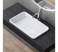 doporro Lavabo da Incasso Soprapiano 60x38 cm in Resina Minerale Bianco Lucido, Lavandino Rettangolare da Appoggio Senza Foro Rubinetto con Piletta Inclusa - Colossum104