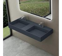 doporro Lavabo doppio Sospeso Lavabo da Appoggio Rettangolare in Marmo Resina Antracite Opaco, Vasca Doppia 120x48x13 cm con 2 Fori Rubinetto e Piletta Scarico, Colossum12