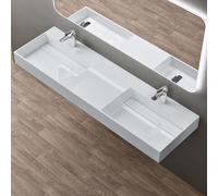 doporro Lavabo doppio Sospeso Lavabo da Appoggio Rettangolare in Marmo Resina Bianco Lucido, Vasca Doppia 160x48x13 cm con 2 Fori Rubinetto e Piletta Scarico, Colossum12