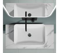 doporro Mensola Sospesa per Lavabo da Appoggio 50x100 cm in Legno Effetto Marmo Bianco, Consolle da Parete per Bagno con Staffe, Mobile da Bagno Design Industriale Platte05