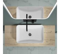 doporro Mensola Sospesa per Lavabo da Appoggio 50x120 cm in Legno Rovere Chiaro, Consolle da Parete per Bagno con Staffe, Mobile da Bagno Design Industriale Platte04