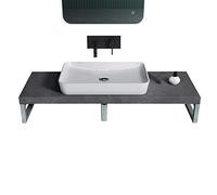 doporro Mensola Sospesa per Lavabo da Appoggio 50x140 cm in Legno Effetto Cemento Grigio, Consolle da Parete per Bagno con Staffe, Mobile da Bagno Design Industriale Platte03