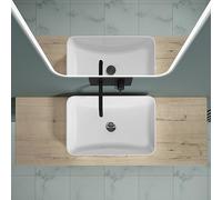 doporro Mensola Sospesa per Lavabo da Appoggio 50x140 cm in Legno Rovere Chiaro, Consolle da Parete per Bagno con Staffe, Mobile da Bagno Design Industriale Platte04
