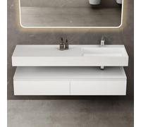 doporro Mobile Bagno Sospeso 150 cm con Lavabo Integrato - Design Moderno in Bianco Opaco con Mensola e Ampi Cassetti