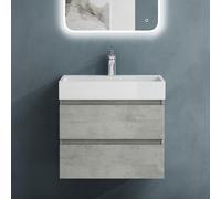 doporro Mobile Bagno Sospeso 60x38x56cm, Mobile da Bagno con 2 Cassetti Include Lavabo Bianco 60cm, Cemento