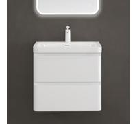 doporro Mobile Bagno Sospeso con Lavabo in Resina Minerale Set di Mobili da Bagno 60x42x50cm Bianco Mobiletto con Lavandino Bagno e 2 Cassetti Spaziosi Seria Lucca