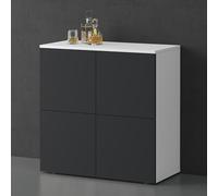 doporro Mobile Organizzatore Credenza Buffet in Legno con 4 Ante Push-to-Open e Soft-Close per Soggiorno, Sala da Pranzo o Ingresso, 76x36,4x76 cm Bianco opaco e Antracite opaco Schrank04