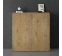 doporro Mobile Organizzatore Credenza Buffet in Legno con 4 Ante Push-to-Open e Soft-Close per Soggiorno, Sala da Pranzo o Ingresso, 100x36,4x100 cm Marrone chiaro Schrank04
