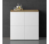 doporro Mobile Organizzatore Credenza Buffet in Legno con 4 Ante Push-to-Open e Soft-Close per Soggiorno, Sala da Pranzo o Ingresso, 76x36,4x76 cm Marrone chiaro e Bianco opaco Schrank04