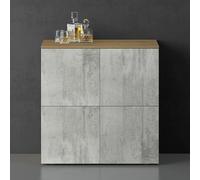 doporro Mobile Organizzatore Credenza Buffet in Legno con 4 Ante Push-to-Open e Soft-Close per Soggiorno, Sala da Pranzo o Ingresso, 76x36,4x76 cm Marrone chiaro e Calcestruzzo