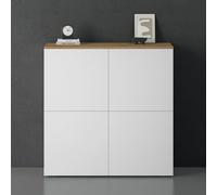 doporro Mobile Organizzatore Credenza Buffet in Legno con 4 Ante Push-to-Open e Soft-Close per Soggiorno, Sala da Pranzo o Ingresso, 100x36,4x100 cm Marrone chiaro e Bianco opaco Schrank04