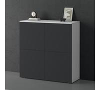doporro Mobile Organizzatore Credenza Buffet in Legno con 4 Ante Push-to-Open e Soft-Close per Soggiorno, Sala da Pranzo o Ingresso, 100x36,4x100 cm Bianco opaco e Antracite opaco Schrank04