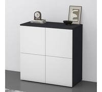doporro Mobile Organizzatore Credenza Buffet in Legno con 4 Ante Push-to-Open e Soft-Close per Soggiorno, Sala da Pranzo o Ingresso, 76x36,4x76 cm Antracite opaco e Bianco opaco Schrank04