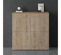 doporro Mobile Organizzatore Credenza Buffet in Legno con 4 Ante Push-to-Open e Soft-Close per Soggiorno, Sala da Pranzo o Ingresso, 76x36,4x76 cm Marrone chiaro e Rovere chiaro Schrank04