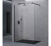 doporro Parete Doccia Walk in 90 cm Vetro 10mm Anticalcare Trasparente H 200 con Barra Stabilizzatrice Regolabile e Profilo Nero Opaco - Bremen02K