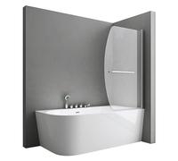 doporro Parete per Vasca Sopravasca da Bagno Doccia 95 x 140 cm Pannello Curvo Girevole 180° in Vetro Temperato 6mm Trasparente con Maniglia Portasciugamani Montaggio Reversibile Cortona112