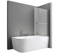 doporro Parete per Vasca Sopravasca da Bagno Doccia 95 x 140 cm Pannello Girevole 180° in Vetro Temperato 6mm Trasparente con Maniglia Portasciugamani Montaggio Reversibile Cortona1121