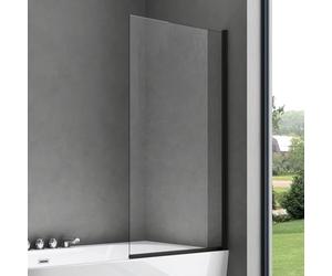 doporro Parete Vasca Sopravasca 80x140 cm con Pannello Girevole a 180° | Vetro Temperato Trasparente 6 mm, Profilo Nero, Montaggio Reversibile, Installazione su Vasca da Bagno