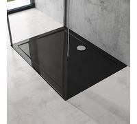 doporro Piatto Doccia 80x110 cm Rettangolare in Acrilico Rinforzato nero, Altezza 4 cm Ultrasottile, con Piletta di Scarico Cromata Inclusa - Faro2