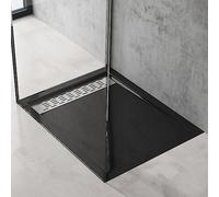 doporro Piatto Doccia con Piletta 100x120x5cm, Piatto Doccia Xetro04 in Acrilico incl. Piletta di Scarico (AL01), Forma: Rettangolare, Nero
