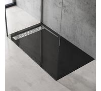 doporro Piatto Doccia con Piletta 80x140x5cm, Piatto Doccia Xetro04 in Acrilico incl. Piletta di Scarico (AL01), Forma: Rettangolare, Nero