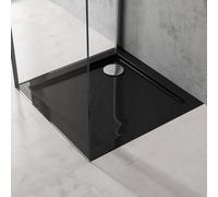 doporro Piatto Doccia Quadrato in Acrilico Rinforzato Faro1, H 4 cm Ultrasottile 70x70 Nero Lucido con Piletta di Scarico Inclusa (AL01)