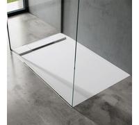 doporro Piatto Doccia Rettangolare in Marmoresina Effetto Pietra, Spessore 4 cm, Installazione Versatile, Design Antiscivolo, 90x120 cm, Bianco - Geoma04