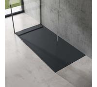 doporro Piatto Doccia Rettangolare in Marmoresina Effetto Pietra, Spessore 4 cm, Installazione Versatile, Scarico Laterale con Cover e Piletta(AL06), 80x160 cm, Antracite - Geoma04