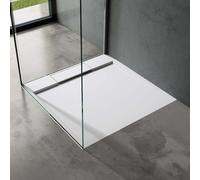 doporro Piatto Doccia Rettangolare in Marmoresina Effetto Pietra, Spessore 4 cm, Installazione Versatile, Design Antiscivolo, 75x75 cm, Bianco - Geoma04